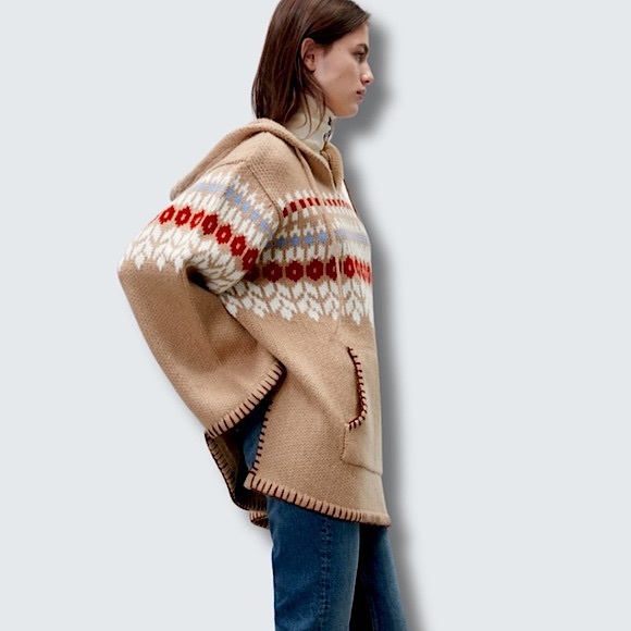 Zara Wool Blend Jacquard Knit Oversized Poncho Sweater Sz. Medium *BLOGGER FAVE* - Picture 5 of 11